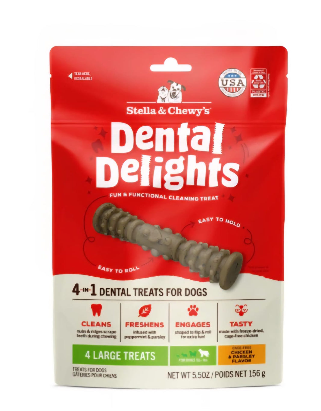 Stella And Chewy's Dental Delights 4 Large Treats For Dogs 156g