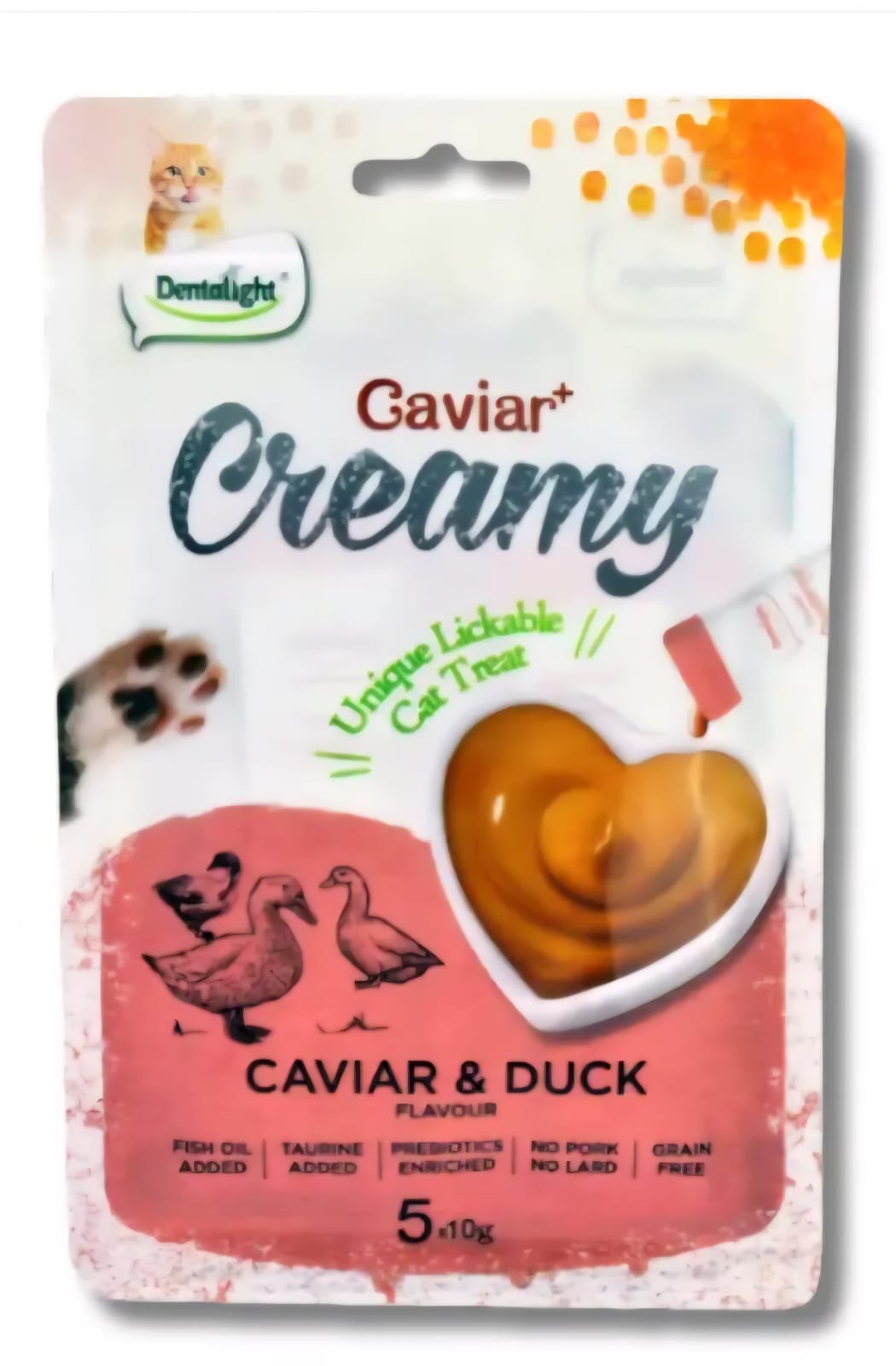 Dentalight Caviar Creamy Lickable  Cat Treats Caviar And Duck 5×10g