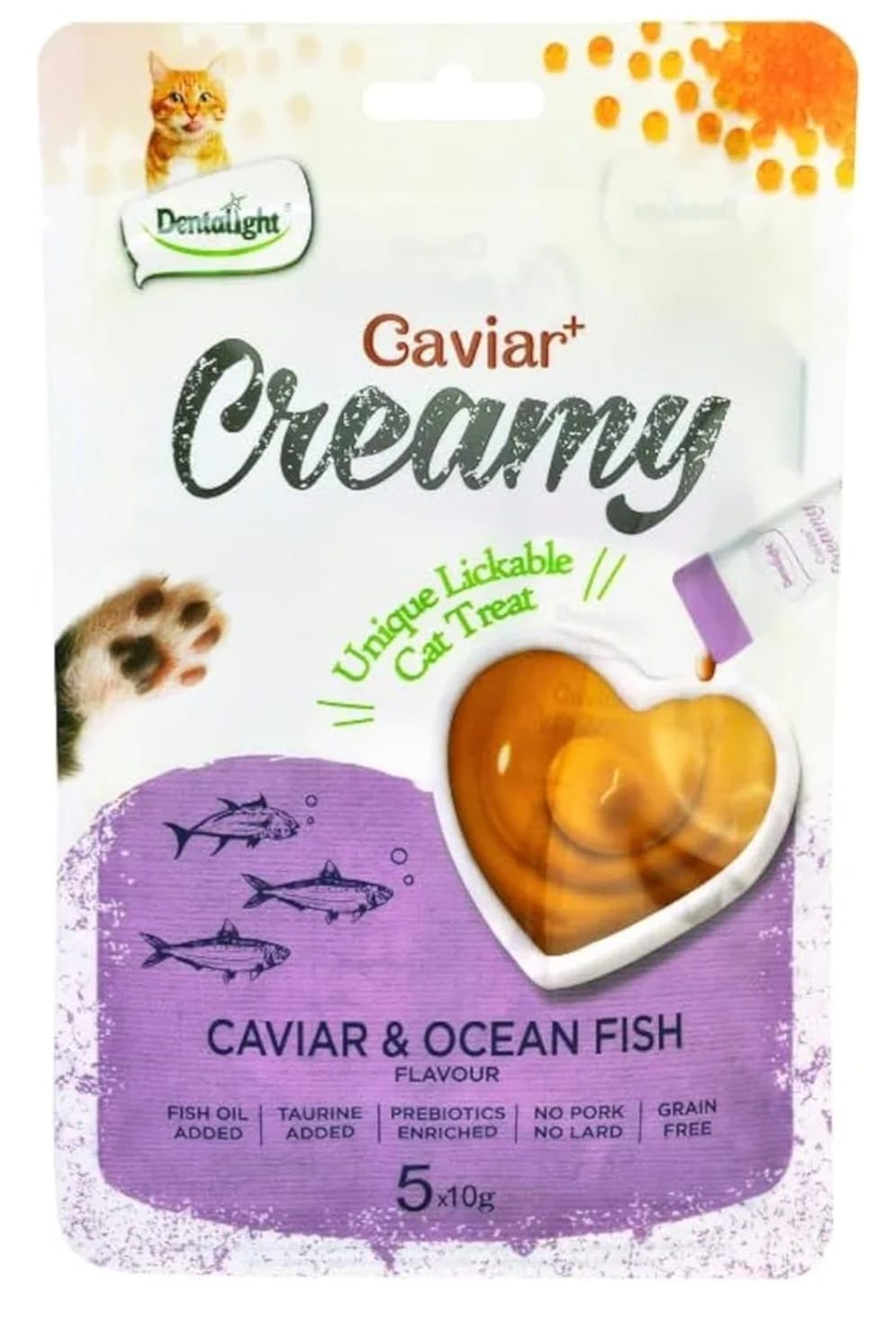Dentalight Caviar  Creamy Lickable Cat Treats Caviar And Ocean Fish 5×10g