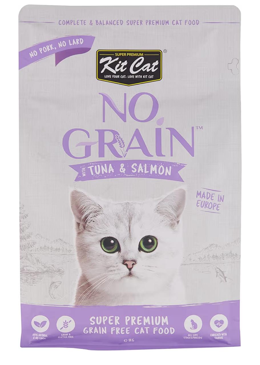 Kit Cat No Grain Tuna & Salmon Super Premium Dry Food 1Kg, Purple/White