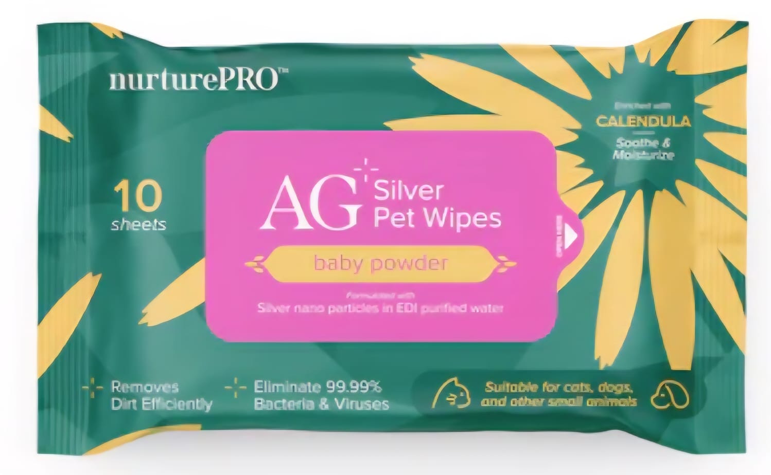 Nurturepro AG Silver Pet Wipes Baby Powder 10 Sheets