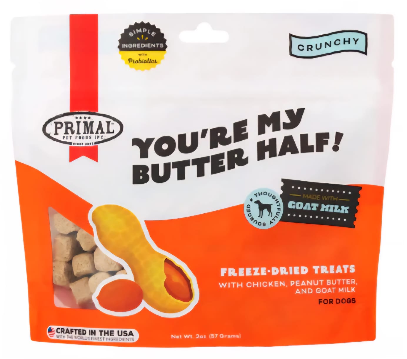Primal Crunchy  Freeze Dried Treats With Chicken  Peanut Butter And  Goat Milk For Dogs 57g