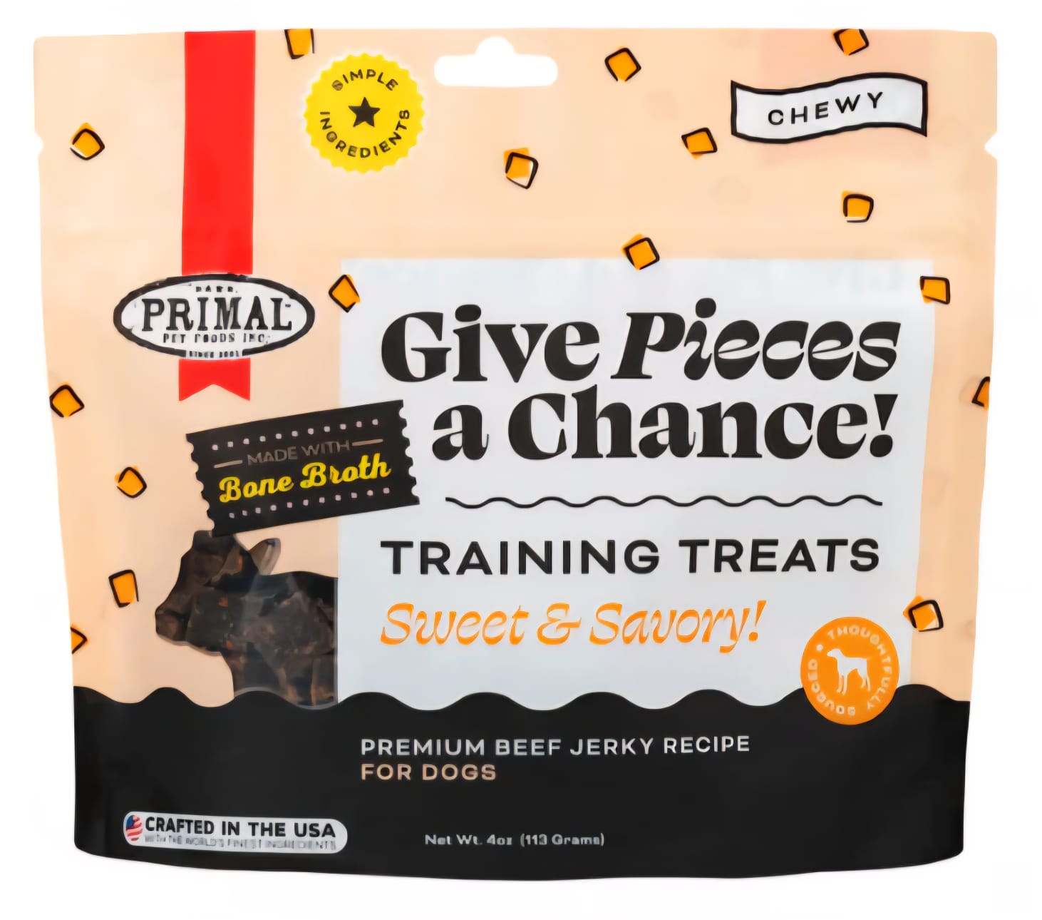 Primal Give Pieces A Chance Sweet And Savory Premium Beef Jerky Recipe For Dogs 113g