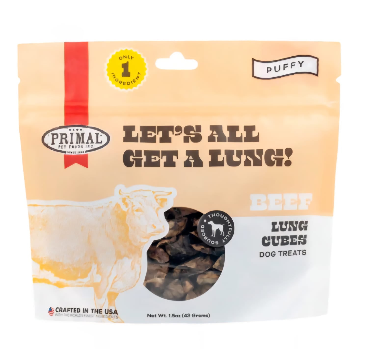 Primal Puffy Beef Lung Cubes Dog Treats 43g