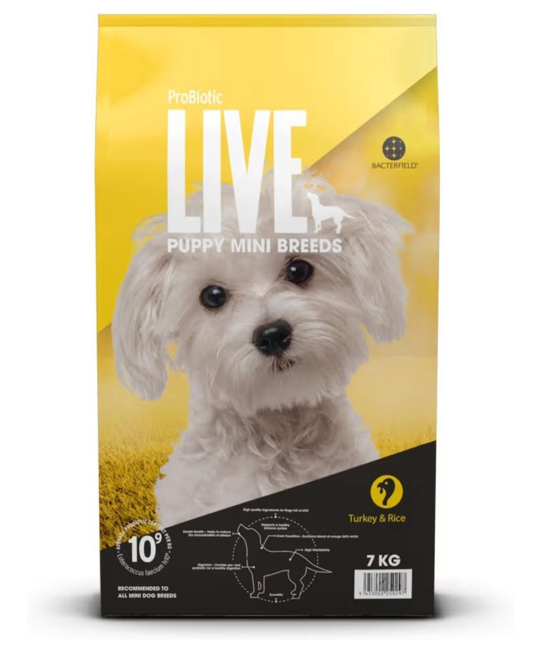 Probiotic Live Puppy Dry Food Mini Breeds Turkey & Rice 2 Kg
