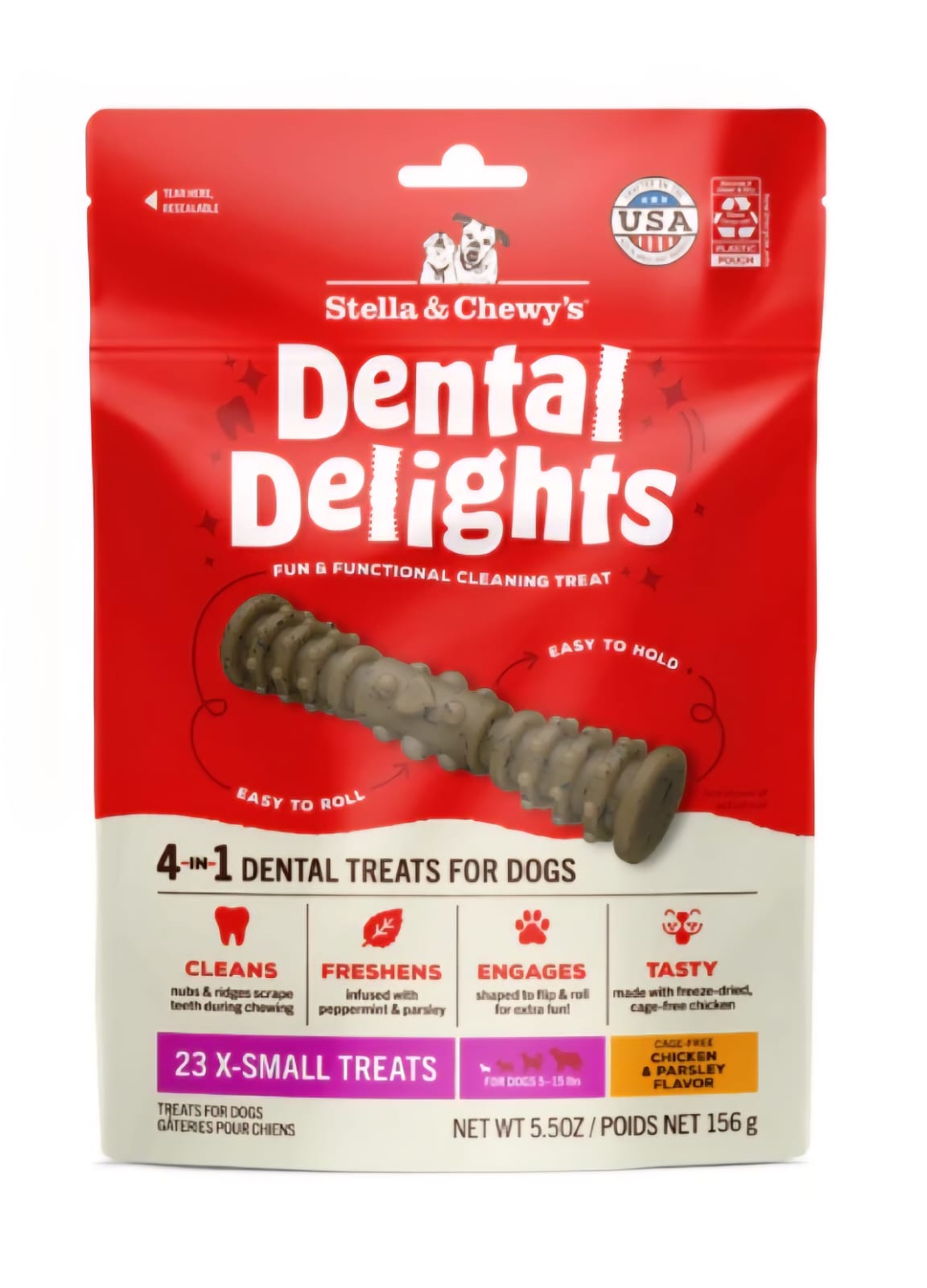 Stella Abd Chewy's  Dental Delights 23 X Small Treats  For Dogs Chicken And Parsley  156 g