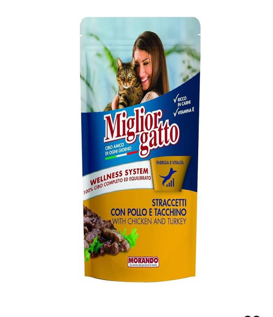 Morando MIGLOR Miglior Gatto Chicken and Turkey Cat Food Pouch, 100g