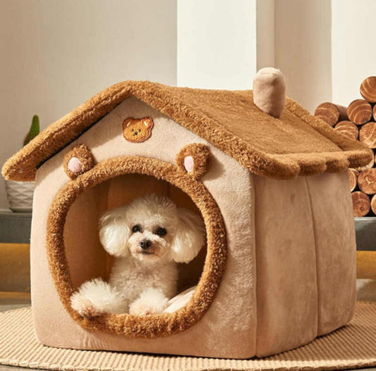 Foldable Dog House Kennel Bed Mat for Small Medium Dogs Cats Winter Warm Cat Bed Nest Basket Pets Puppy Cave Sofa Pet Products (Brown, Large)