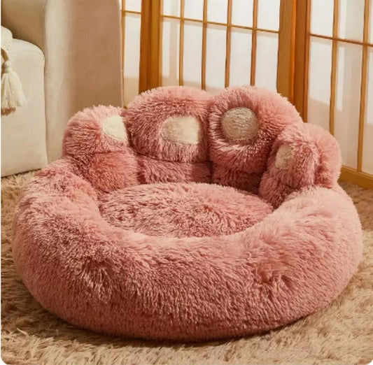 Cute Bear Paw Shaped Pet Bed, Calming Donut Dog Cat Bed, Warm Comfortable Soft Round Cuddler Lounger, Plush Polyester Pet Mat, with Assembly Not Required for Cats and Small Dogs Large