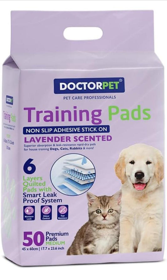 Doctor Pet Training Pads Lavender 50's (45x60cm) – Medium Rapid-Dry Leak-Proof Pads,Scented, 6 Layers Quilted, Superior Absorption, Odor Control, Pet Training for Dogs, Cats, Rabbits