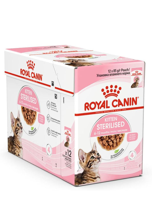 Royal Canin Feline Health Nutrition Kitten Sterilised Jelly Wet Food Pouches 12x85g