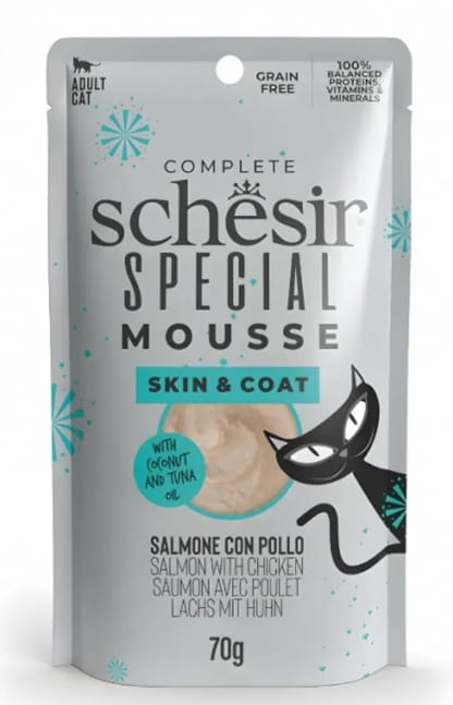 Schesir Special Mousse Skin & Coat For Cat Salmon with Chicken Wet Food 70g